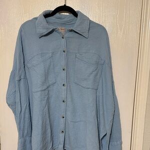 Free People-We The Free Light Blue Casual Button Down Womens button down shirt